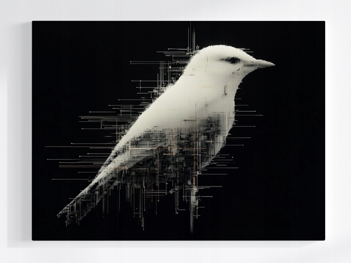 Plakát Digitální Grafika Pixel Glitch Art Ptak B&w 100x75