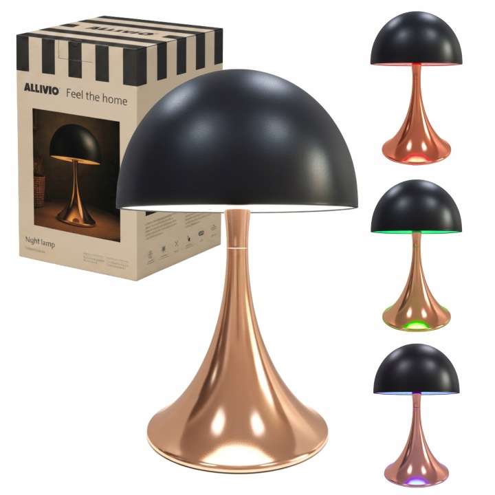 Elegantní Stolní Noční Lampa Černá Růžové Zlato Bezdrátová Rgb Led