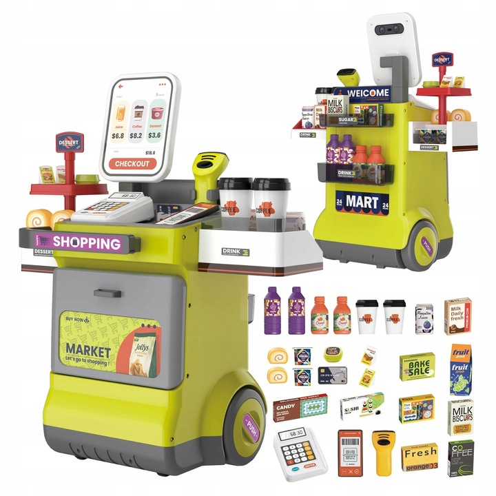 SUPERMARKET STAND STALL SHOP CASH REGISTER FOR CHILDREN SCANNER PRODUCTS