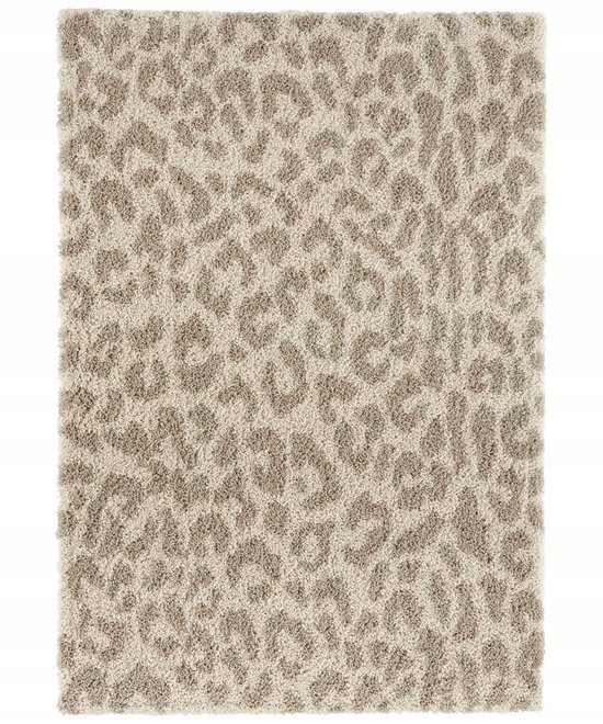 Krémově béžový koberec do obývacího pokoje Shaggy Mint Rugs, vzor s leopardím vzorem 200 x 290 cm