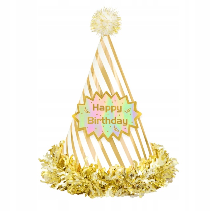 Шапочка на день народження Happy Birthday ремінці біло золоті, 1 шт.