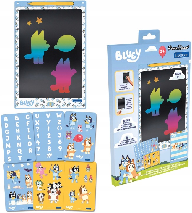 BLUEY - Синій 11’’ різнокольоровий планшет розвивальний E-ink з трафаретами
