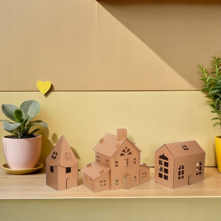 3 шт. DIY творчий картонний набір для будиночка для ляльок для дітей розфарбовування і гра — фото 11