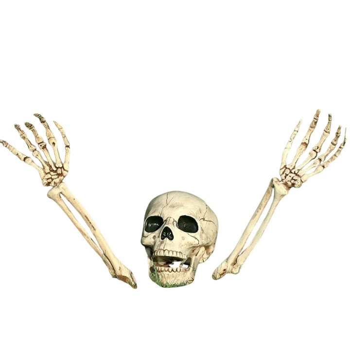Halloweenská Kostra Lebka 2 Ruce 38 CM Do Zahrady Hřbitov 3 Prvky
