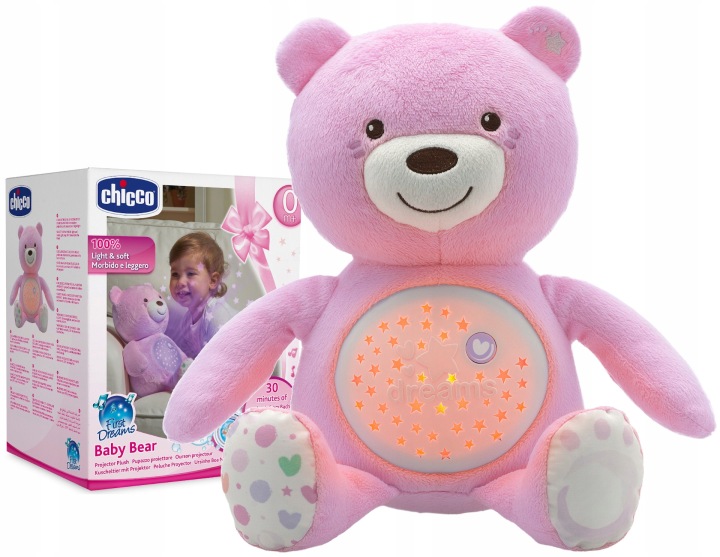 Chicco нічник світний ведмедик з мелодією рожевий — фото 10