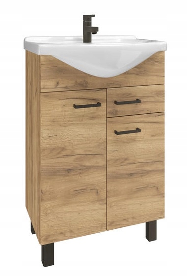 Koupelnová skříňka s umyvadlem 85 x 55 cm na nožkách, stojící, dub craft