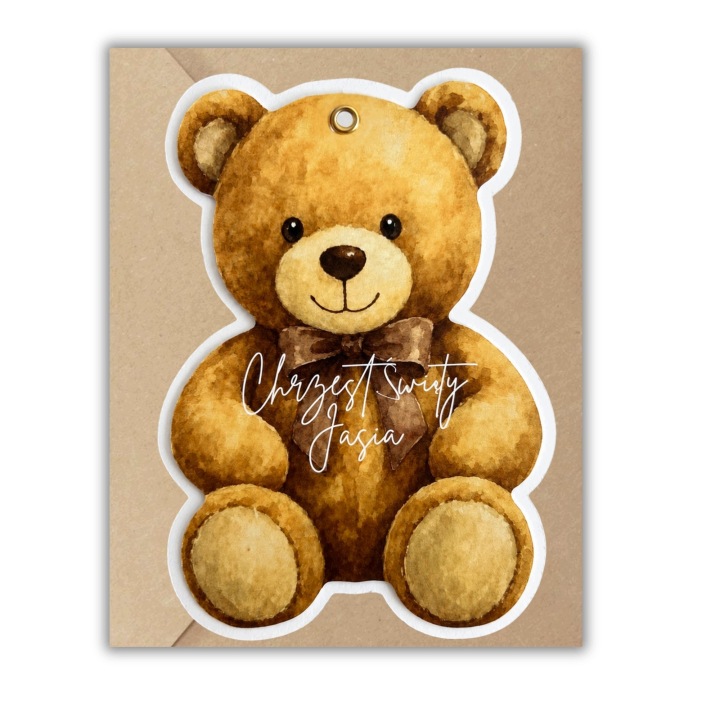 Запрошення на Хрещення Хрестини Ведмедик Хлопчик Teddy Ім'я + Конверт
