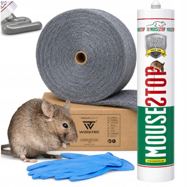 Sada proti myším Těsnící hmota Mousestop Ocelová vlna 1 kg