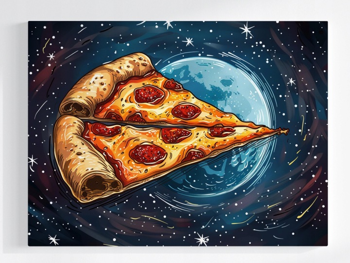 Plakát Grafika Komiks Vesmír Hvězdy Loď Pizza 100x75