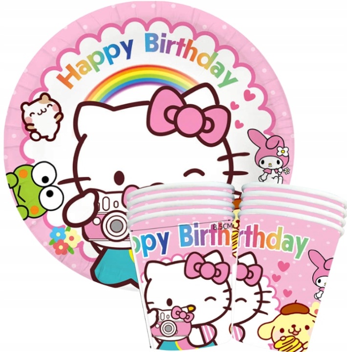 HELLO KITTY кружки тарілочки 10+10 котики SANRIO кіт день народження декорація 20 шт. — фото 5