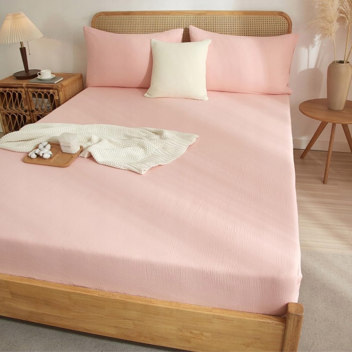 Prostěradlo Mušelínové 90x200 s gumou Bavlna 100% růžové 30 cm