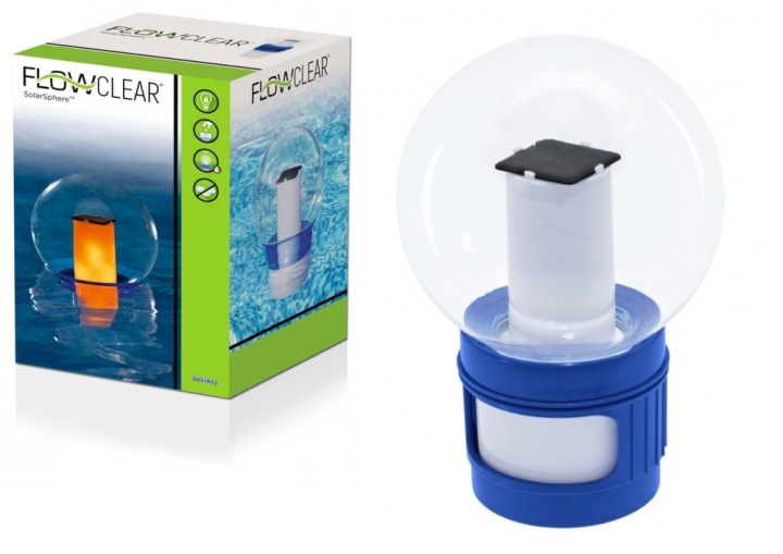 Plovák dávkovač bazénové chemie na tablety 7,6 cm, solární Led lampa, objem