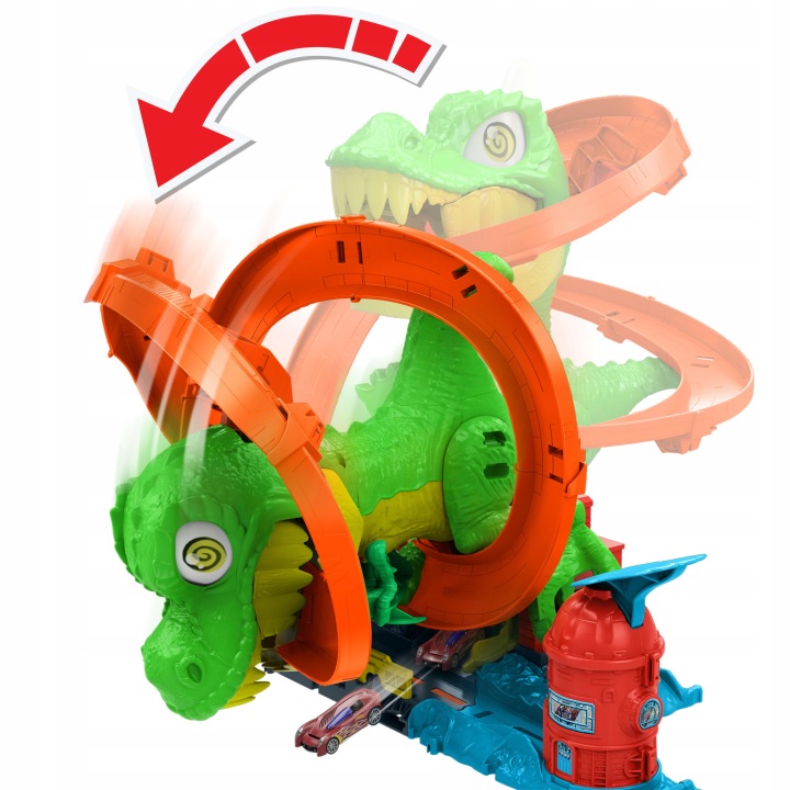 HOT WHEELS CITY набір треків закручений трек депо тиранозавра + машинка, набір +4 — фото 2