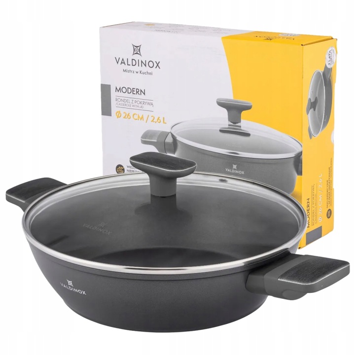 Rendlík 2,6 l, hluboká pánev s poklicí Valdinox Modern 26 cm, plynová indukce