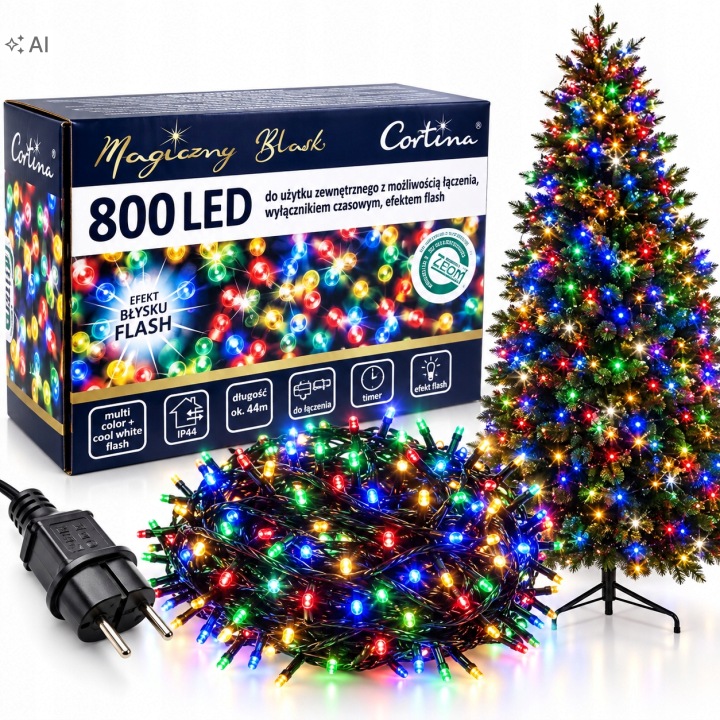 Vánoční Osvětlení Na Stromeček 800 Led s Časovačem Efekt Blesku na Stromeček Multi Blesk Studená Bílá
