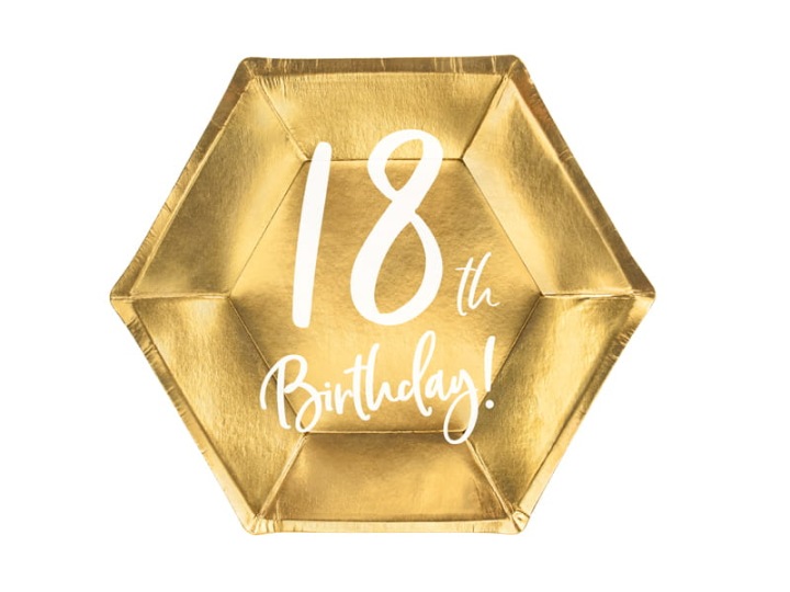 Тарілочки на день народження 18TH BIRTHDAY золотий 20 см 6 шт. TPP73-18-019 м PARTYDECO