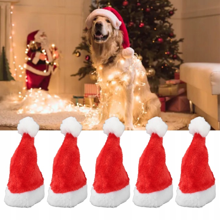 5 шт. Різдвяний Pet Hat Червоний Plush Еластичний Band Dog Care Pet Santa Hat PA — фото 9