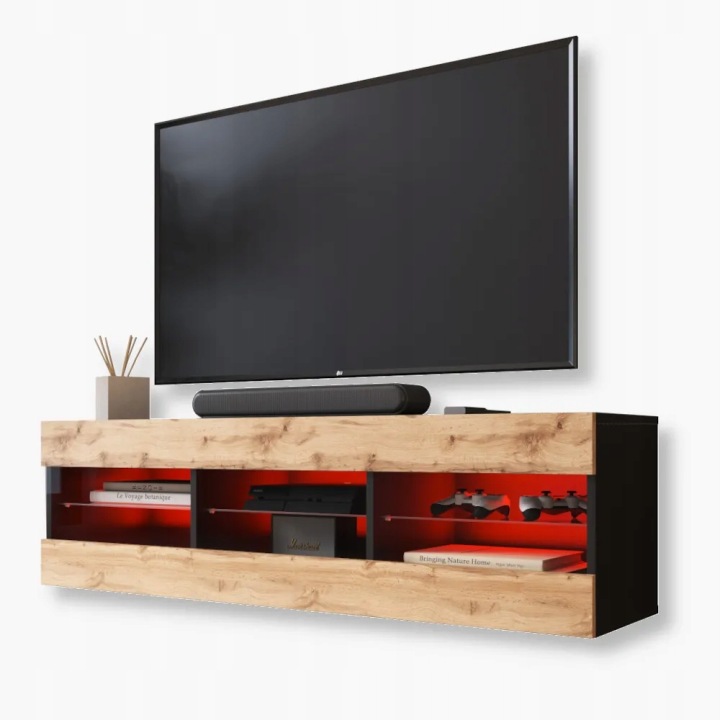 komodee Tivoli Rtv skříňka 140 Černá-Dub Wotan Skleněné police Rgb Led
