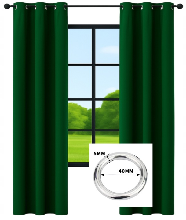 Hotové Záclony na průchodkách 140x240 hladké matné lahvově zelená barva kolečka