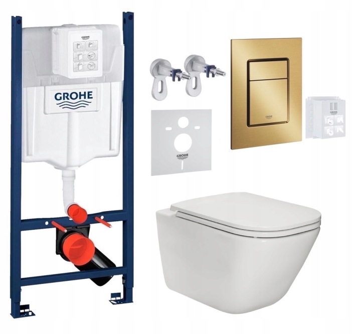 7v1 Wc Set Stelaz Grohe Wc Mísa Rim Roca Gap Tlačítko Zlatá