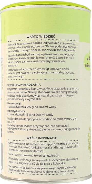 BABYDREAM чай розчинний з кропу з ізомальтулозою 190 г по 4 місяця — фото 2