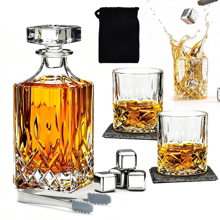 Sada Na Whisky Karafa 700 ML 2 Sklenice V Elegantní Krabičce