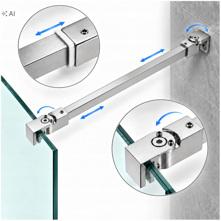 Stabilizátor, Držák Sprchové Kabiny Walk-in 70-120 CM, Nastavitelný Chrom