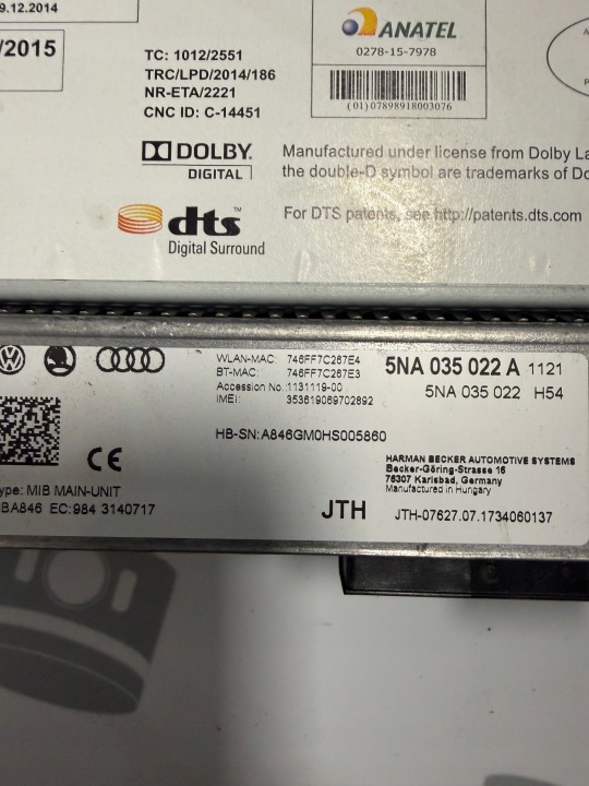 TIGUAN II 5NA DISCOVY PRO Zzoemcodez + EKRAN 5G691906 + RAMKA 11