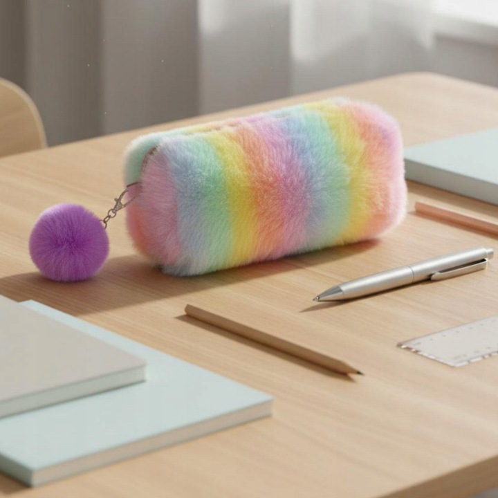 Чохол на інструменти для письма Rainbow Furry Велика місткість Кольорові м'які — фото 3