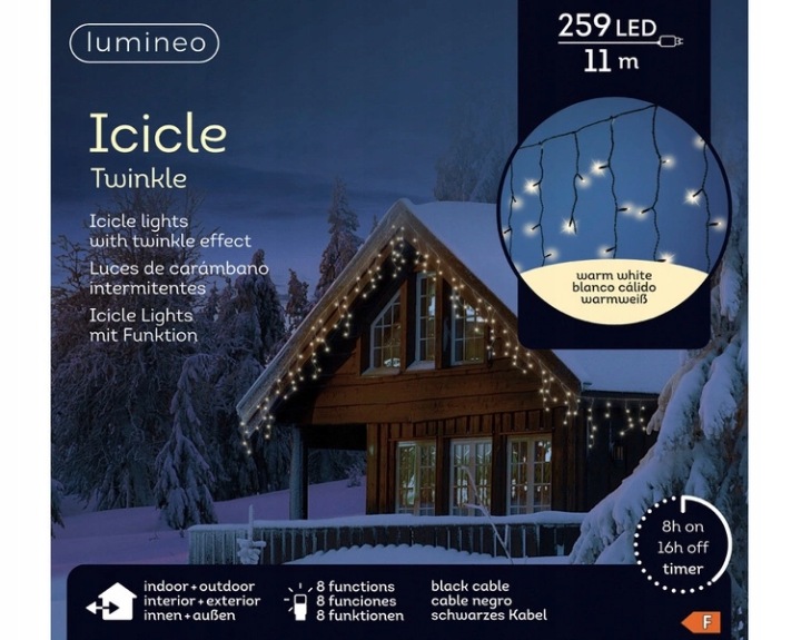 Vánoční osvětlení na stromeček Lumineo záclona rampouchy 259LED 11 m teplá bílá IP44