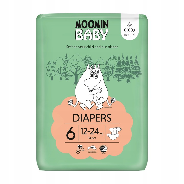MOOMIN BABY Підгузки Підгузки екологічні 6(12-24 кг), гіпоалергенні,34 шт.