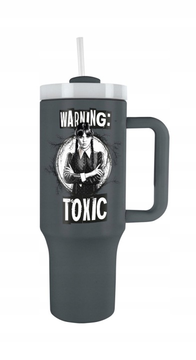 Wednesday termohrnek s brčkem a trubičkou na kávu pro děti, termoska 1140 ml