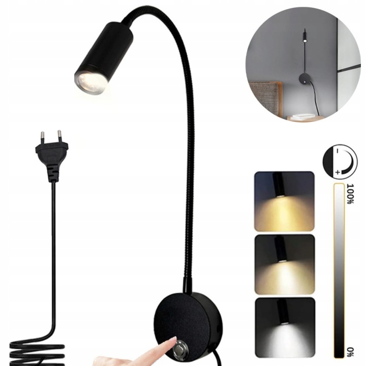 Led Nástěnná Lampa Na Čtení 3V3, Barevná Teplota Usb