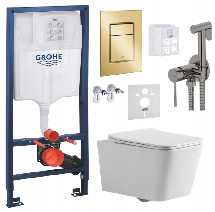 Wc Set Stelaz Grohe Wc Mísa Tornado Tlačítko Zlatá baterie grafit