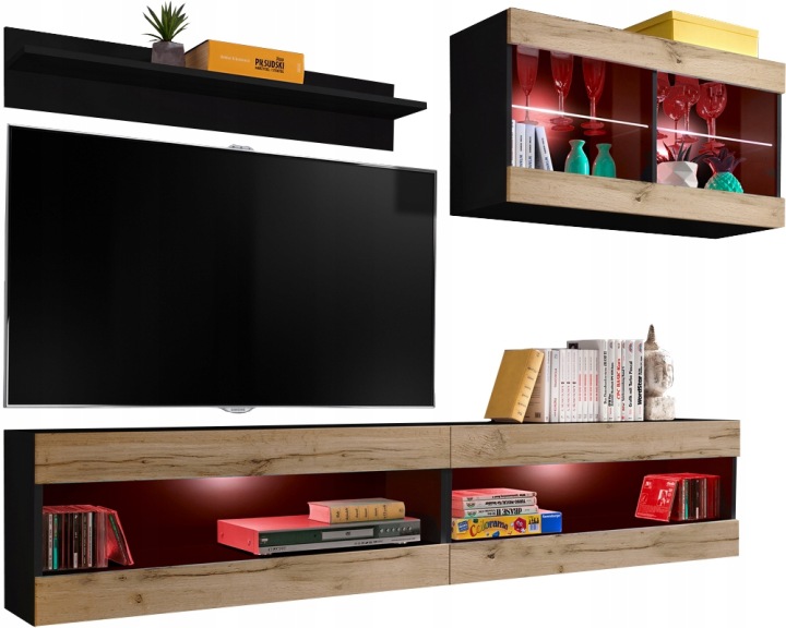 Sada Rtv nábytku Tivoli SET6 Černá/Dub Wotan, Rgb Led