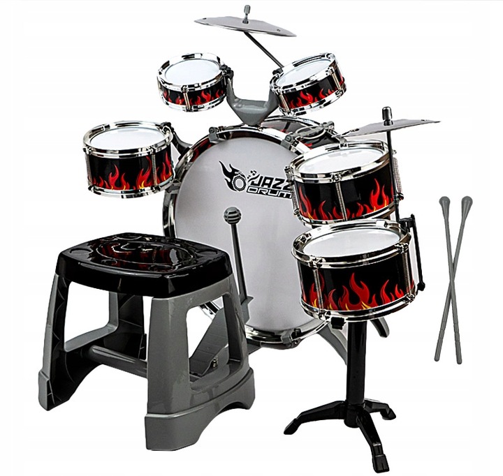 LARGE DRUM SET FOR CHILDREN SET OF 6 DRUMS 2 CYMBALS + STOOL INSTRUMENT