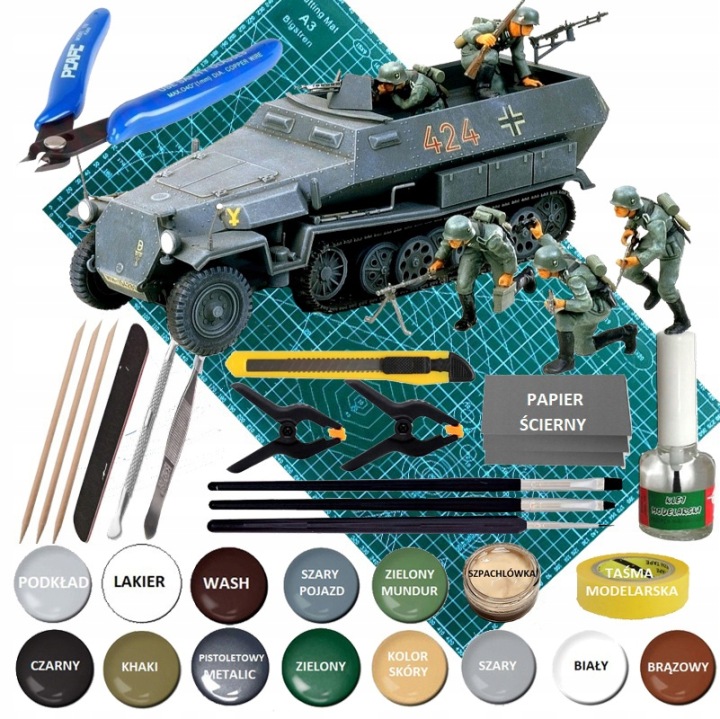 Транспортер броньований Hanomag Sdk.Fz.251 + фігурки + килимок, фарби.....1:35