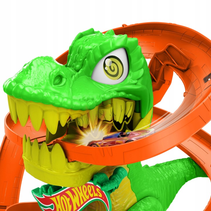 HOT WHEELS CITY набір треків закручений трек депо тиранозавра + машинка, набір +4 — фото 4