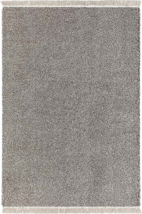 Šedý tlustý koberec typu shaggy do obývacího pokoje, boho vzor s třásněmi 200 x 290 cm