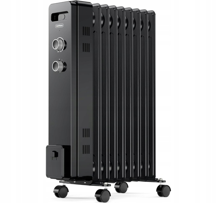 Olejový radiátor 2000W elektrický chladič 9 žeber termostat černý