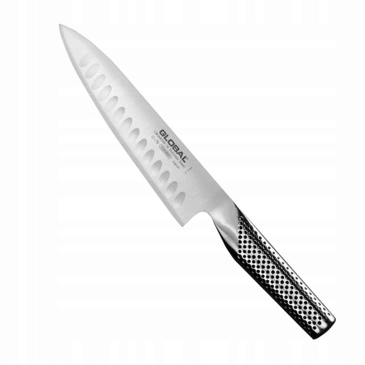 Global Japonský ostrý Nůž Kuchyňský šéfkuchařský nůž drážkovaný 56-58HRC 18 cm G-78