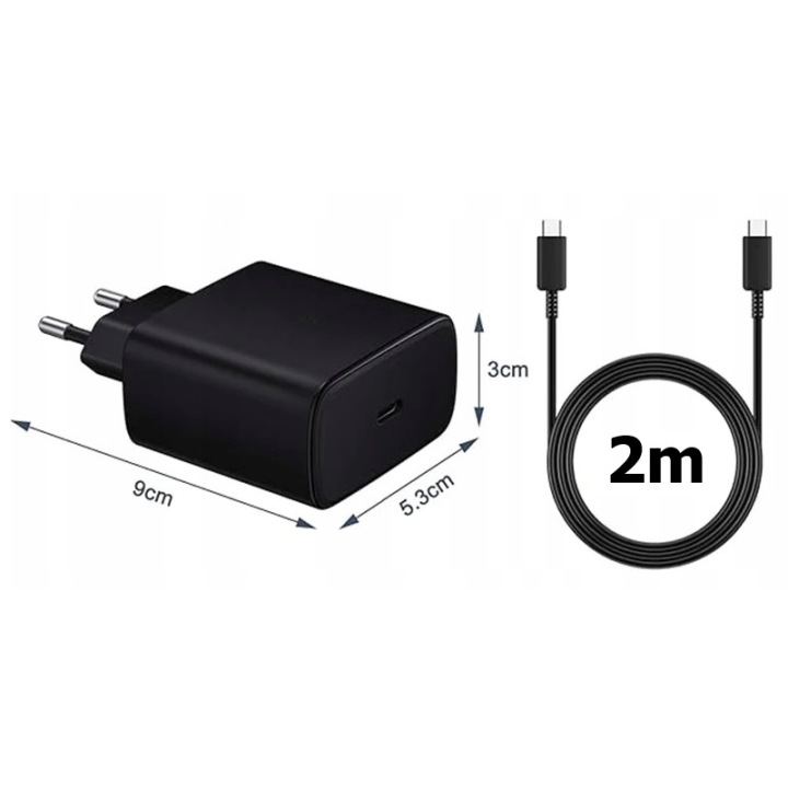SZYBKA ŁADOWARKA SIECIOWA PD 45W UNIWERSALNA TYPE-C + KABEL USB TYPE C 2M