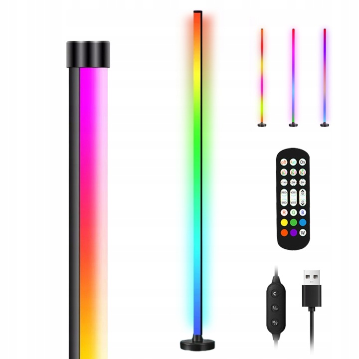 Stojací lampa rohová Rgb Led Dálkový Ovladač Apklikace Duhový Efekt 120cm