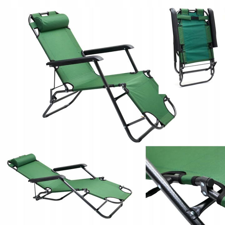 Zahradní lehátko turistické skládací XXL 153x60x82 cm 600D ocelové zelené