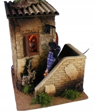 Domeček S Pohyblivou Figurkou Do Betlému „Host zvoní zvonkem“ – pro figurky 12 cm