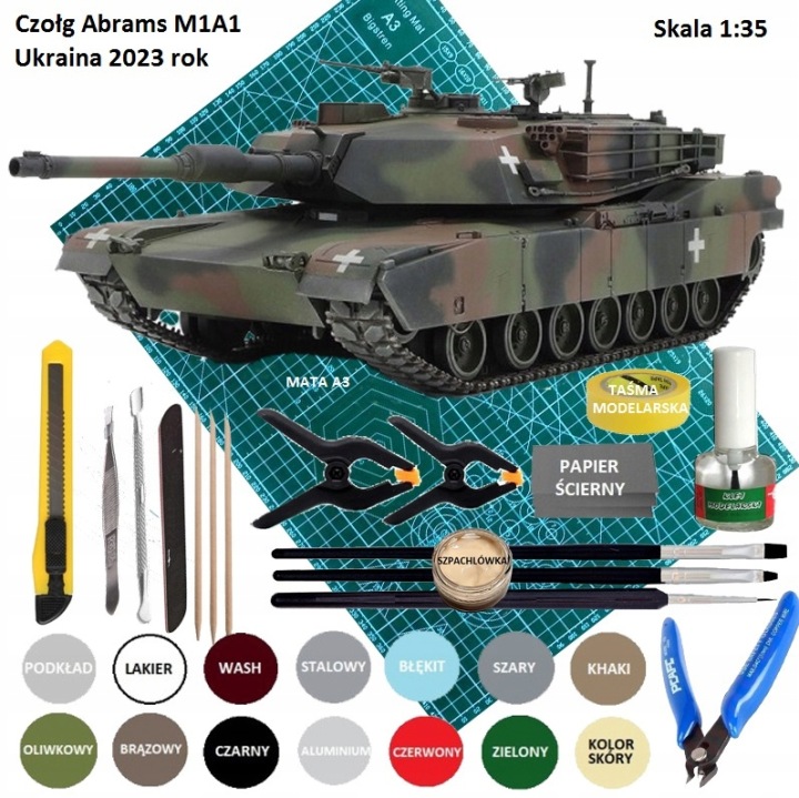 Модель танк для склеювання M1A1 Abrams Україна 2023 роки, килимок, клей, фарби...
