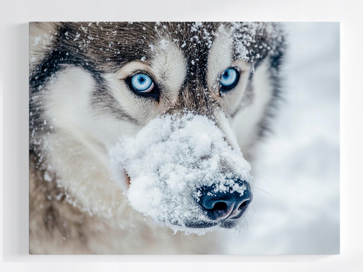 Plakát Makro Fotografie Sibiřský Pes Husky Sníh 100x75