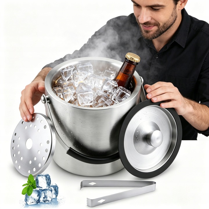 Kbelík Na Led Nádoba Cooler Na Ledové Kostky Termo Ocel Kleště 1.6 L
