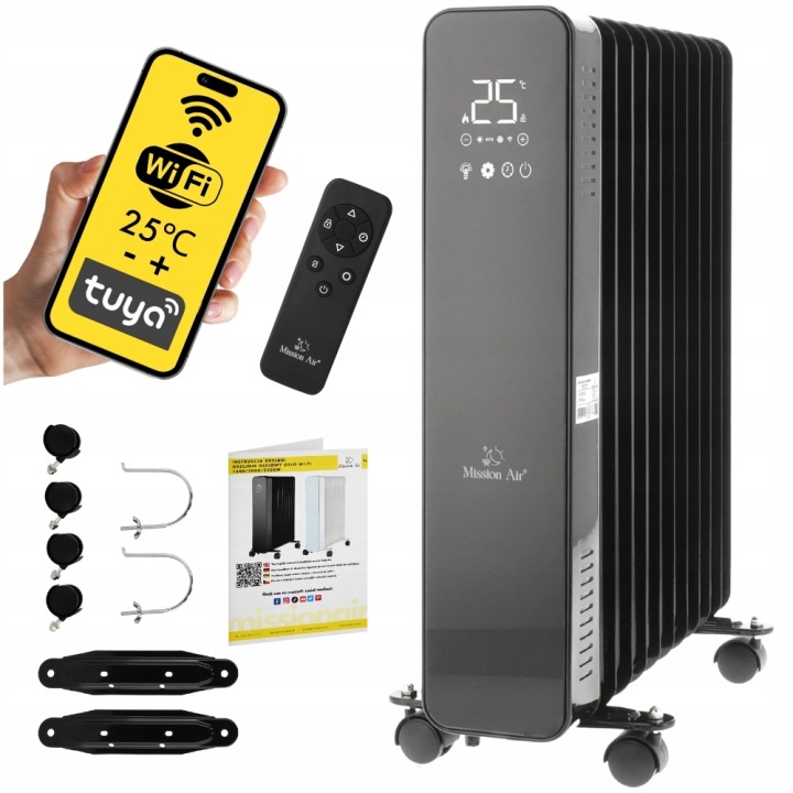 Elektrický olejový radiátor Mission Air Oslo black 2500 W černý Wifi časovač