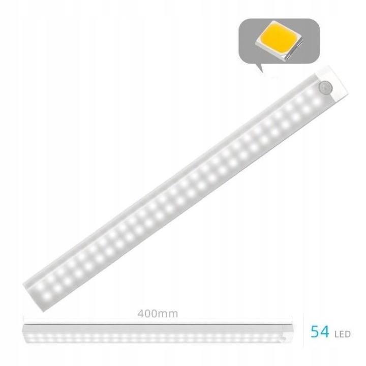 LAMPKA PODSZAFKOWA PODŚWIETLENIE KUCHNI CZUJNIK RUCHU ZMIERZCHU 54 LED 40CM